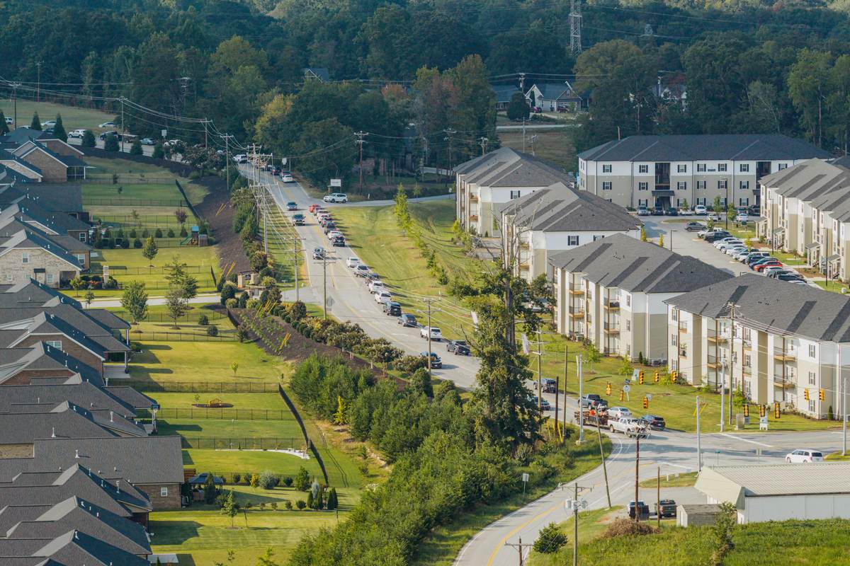 New apartment blocks and their access road off Tanner Road in Taylors.